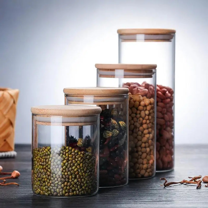 Bamboo Covered High Food Sealed Glass Container