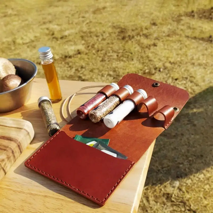 Leather Spice Jar Storage Bag