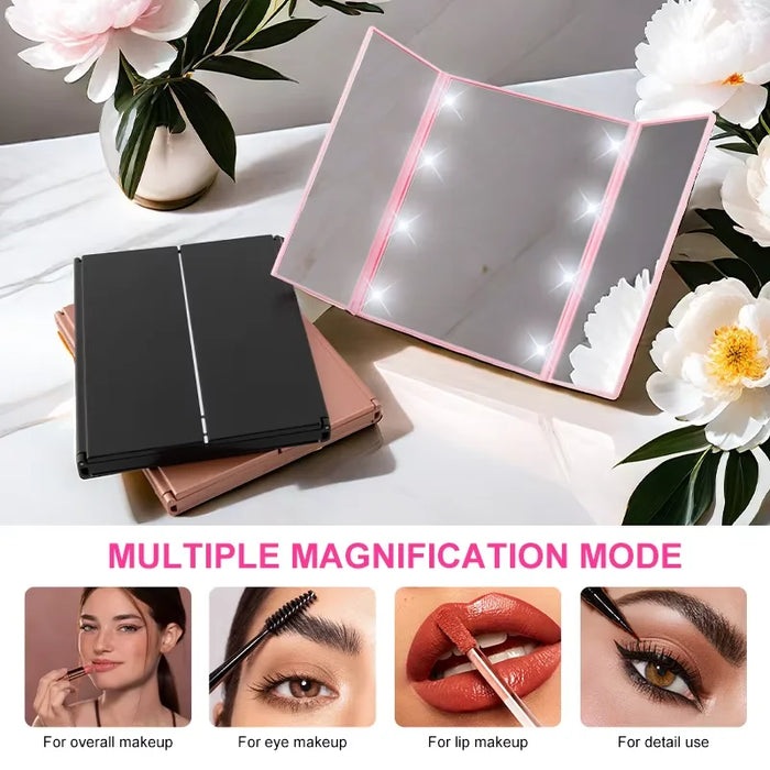 Foldable Triple-Panel LED Make Up Mirror