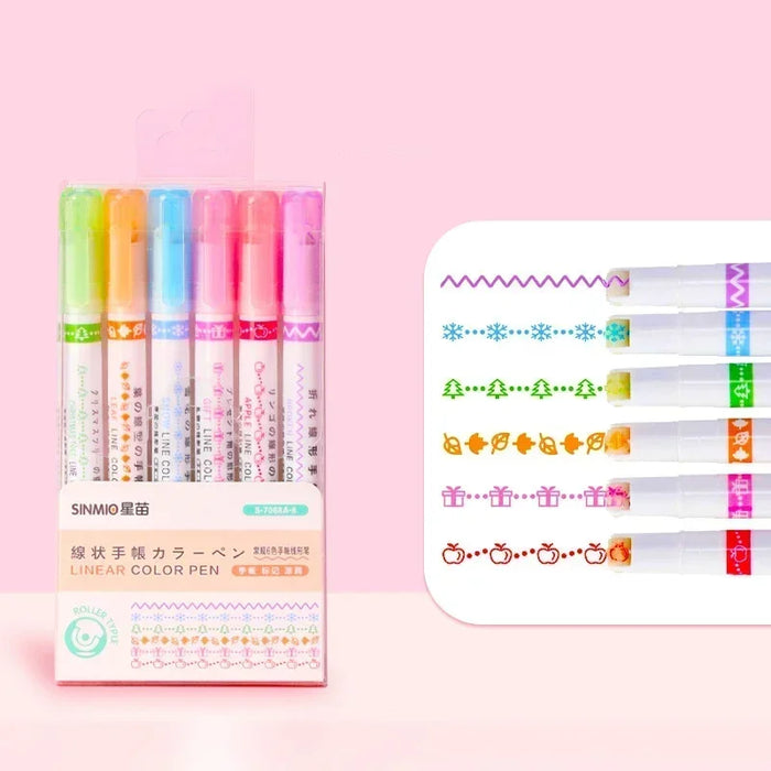 6pcs Curve Liner Marker Pens