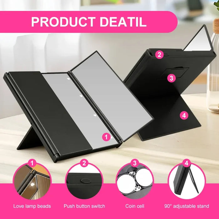 Foldable Triple-Panel LED Make Up Mirror